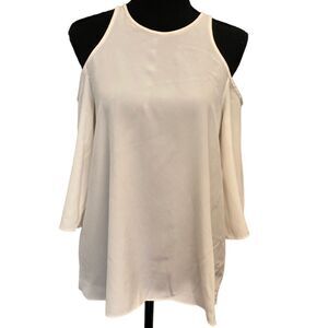 Cream Tibi Silk Cold Shoulder Blouse